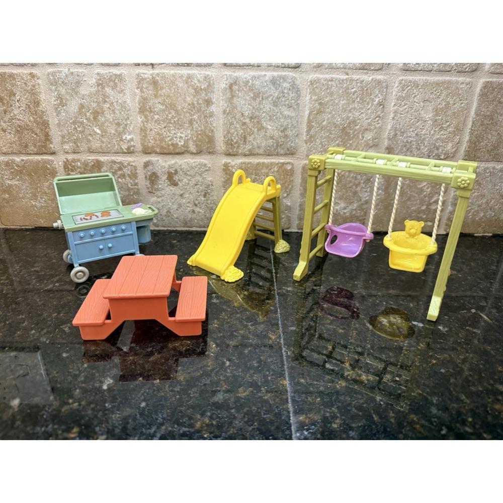 Fisher-Price Loving Family Dollhouse Playground Swing Slide Picnic Table Grill